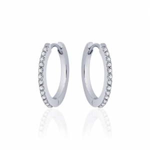 zilver gerhodineerde klapcreolen met zirconia's pavé gezet, 2 x 22 mm - 11115692
