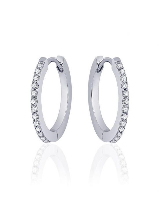 zilver gerhodineerde klapcreolen met zirconia's pavé gezet, 2 x 22 mm - 11115692