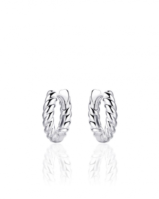 zilver gerhodineerde klapcreolen met gedraaid patroon, 3 x 13,5 mm - 11115693