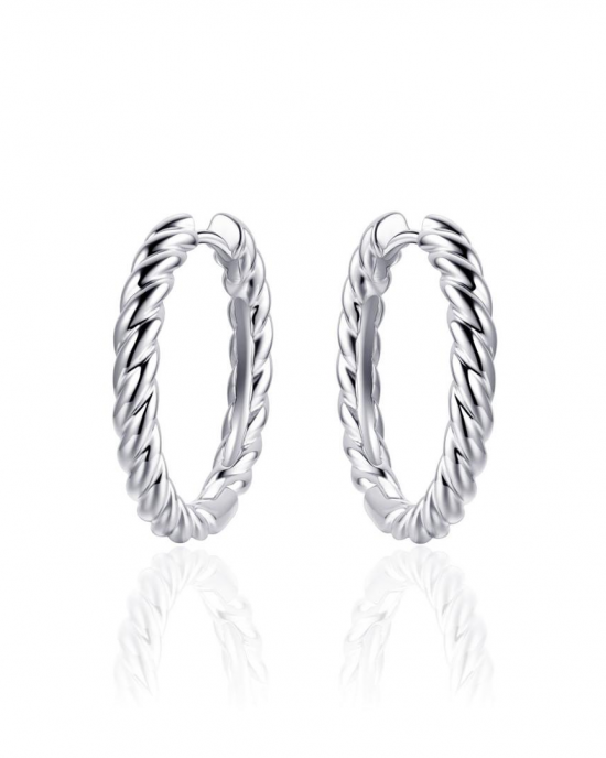zilver gerhodineerde klapcreolen met gedraaid patroon, 3 x 22 mm - 11115695