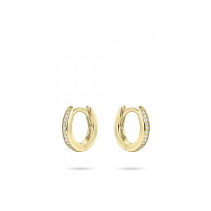 zilver geel vergulden klapcreolen met zirconia's in railzetting, 2 x 12 mm - 11115702