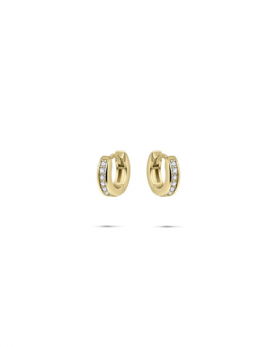 zilver geel vergulden klapcreolen met zirconia's in railzetting, 3 x 12 mm - 11115705