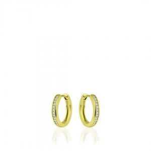 zilver geel vergulden klapcreolen met zirconia's in railzetting, 3 x 20 mm - 11115707