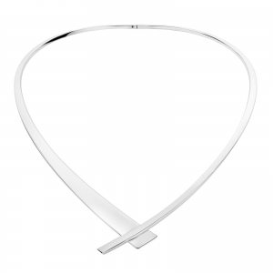 NOL handgesmede zilveren v-vormige spang onder Foliewelke langer en lager valt, 13,5 cm breede en 17 cm diep, AG04027-12-OF - 11115722