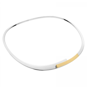 zilveren Nol Spang handgesmeed, rond model 13,5 cm, gepolijst model en de bovenliggende overlappende gedeelte is aan voorzijde verfraaid met een ca 4 cm lange ingelegd en gematteerd stuk geelgoud, AG02078-10 - 11115726