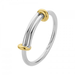 Zilveren NOL ring, handgesmeed, gepolijst, ronde scheen, dubbele scheen aan bovenzijde welke aan weerszijdes worden gemarkeerd door 14 krt geelgouden ogen, AG 74116-8 - 11115729