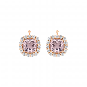 22290017912 Heide Heinzendorff oorring hangers rose goud verguld zilver met roze middensteen en witte entourage - 11115804