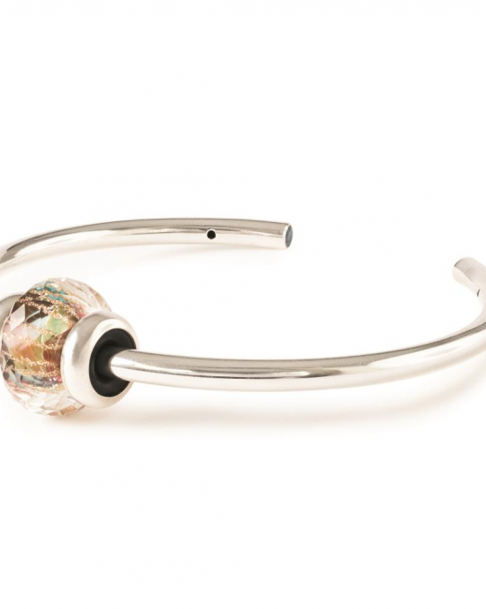 Trollbeads zilveren Bangle Droomvonk, zilveren bangle met in de uiteindes een labradoriet gezet, compleet met murano glazen geslepen midden kraal en 2 zilveren stoppers, maat S - 11115808