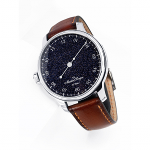 MeisterSinger NL editie 2025, automatisch uurwerk Sellita SW200, stalen kast met glazen deksel, lederen band, wijzerplaat is vervaardigd uit echte Aventurijn kwarts ( donkerblauw ) bruine lederen band Bovine leather - 11115848