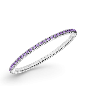 zilver gerhodineerde Dazzling Color Flex armband, lengte 18,5 cm, met paarse amethystkleurige zirconias, doorsnede zirconia is 2 mm - 11115899
