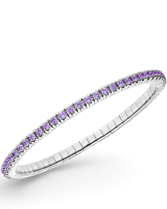 zilver gerhodineerde Dazzling Color Flex armband, lengte 18,5 cm, met paarse amethystkleurige zirconias, doorsnede zirconia is 2 mm - 11115899