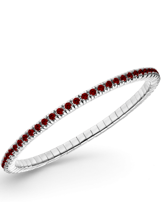 zilver gerhodineerde Dazzling Color Flex armband, lengte 18,5 cm, met rode granaatkleurige zirconias van 2 mm - 11115900