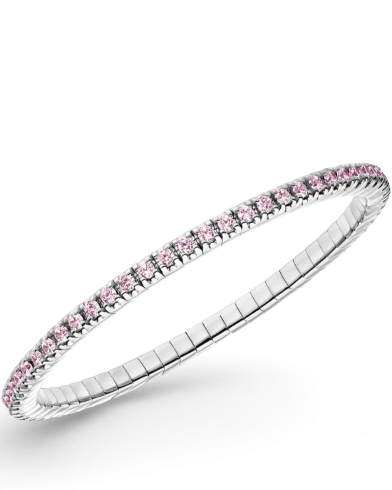 zilver gerhodineerde Dazzling Color Flex armband, lengte 18,5 cm, met roze zirconias van 2,5 mm - 11115903