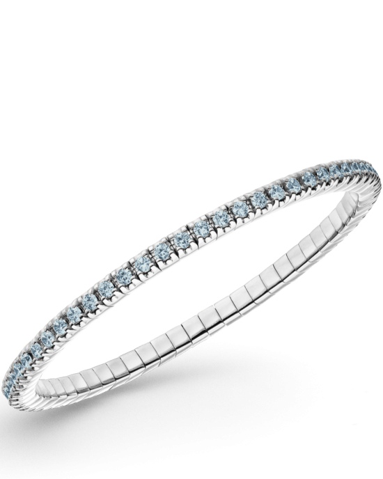 zilver gerhodineerde Dazzling Color Flex armband, lengte 18,5 cm, met aquamarijnkleurige zirconias van 2,5 mm - 11115904