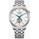 stalen Citizen automaat, voorzien van glazen bodem en aan voorzijde een kijkvenster op 6 uurspositie, stalen schakelband, 5 atm WD, witte wijzerplaat - 11115906