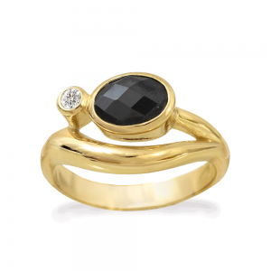 Rabinovich zilver vergulde ring; Blushing met een zwarte spinel en zirkonia. refnr. 82803394 - 11115955