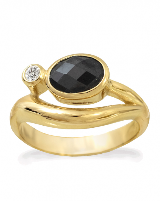 Rabinovich zilver vergulde ring; Blushing met een zwarte spinel en zirkonia. refnr. 82803394 - 11115955