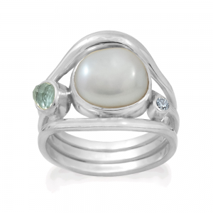 Rabinovich zilveren ring; Amaze; met cultivéparel, blauwe kwarts en blauwe topaas refnr. 81403065 - 11115961