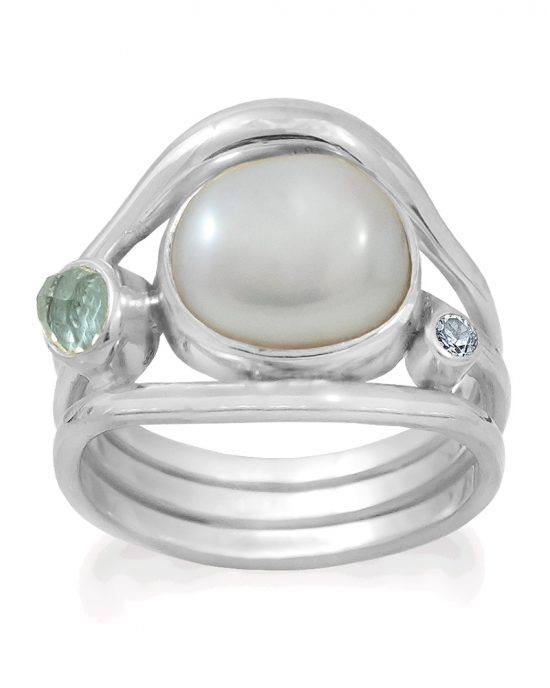 Rabinovich zilveren ring; Amaze; met cultivéparel, blauwe kwarts en blauwe topaas refnr. 81403065 - 11115961