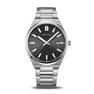 Bering horloge, stalen kast van 39 mm en een stalen schakelband, zwarte wijzerplaat met datum en streepindexen, saffier glas, 17639-702 - 11115994