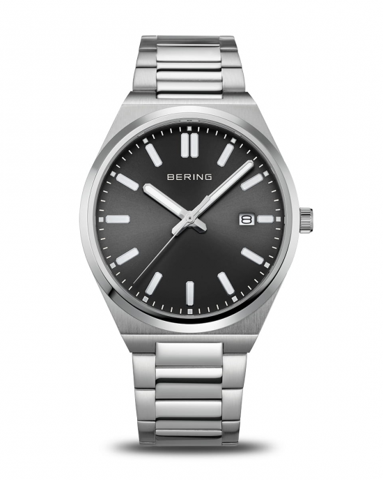 Bering horloge, stalen kast van 39 mm en een stalen schakelband, zwarte wijzerplaat met datum en streepindexen, saffier glas, 17639-702 - 11115994