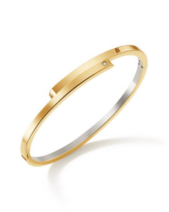 Boccia titanium bangle, geel verguld, strakke verspringende armband en verfraaid met 1 x 0.02 crt briljant geslepen diamant Si/W, model 03041-06 - 11116026