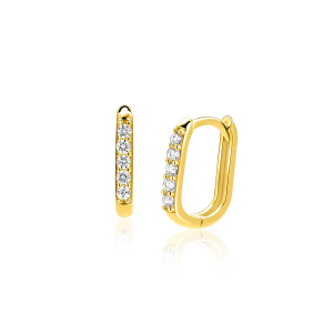 Zinzi gold oorringen , rechthoek met zirconia's 12.5 x 2 mm. Refnr. zgo564 - 11116049