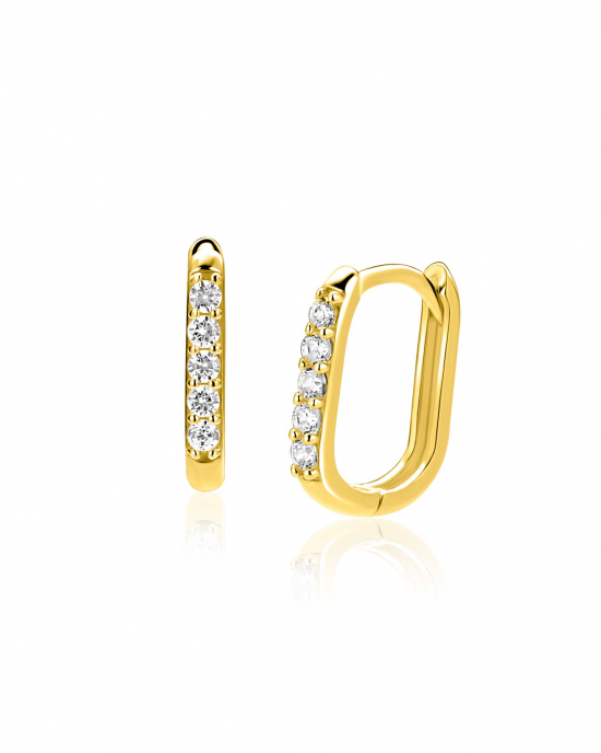 Zinzi gold oorringen , rechthoek met zirconia's 12.5 x 2 mm. Refnr. zgo564 - 11116049