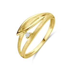 14 krt gouden fantasie ring, mat-poli, verfraaid met 1 x 0.02 crt briljant geslepen diamant H/Si - 11116069