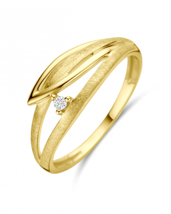 14 krt gouden fantasie ring, mat-poli, verfraaid met 1 x 0.02 crt briljant geslepen diamant H/Si - 11116069