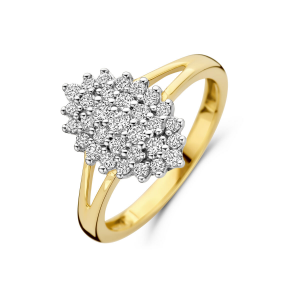 14 krt bicolor gouden ovale entourage ring, met Lab grown diamanten briljant geslepen, totaal 0.48 crt H/SI2 - 11116075