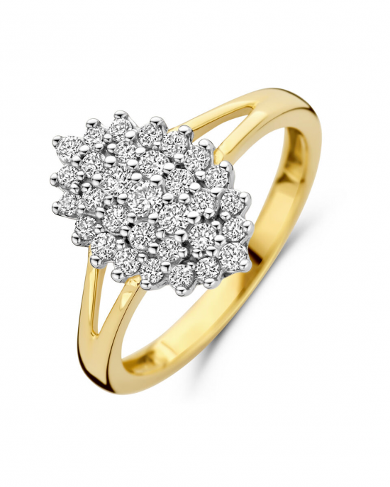 14 krt bicolor gouden ovale entourage ring, met Lab grown diamanten briljant geslepen, totaal 0.48 crt H/SI2 - 11116075