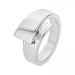 zilveren fantasie Nol ring, handgesmeed, 2 brede overlappende banen waarvan de onderste onder folie is bewerkt, AG80164.9.OF - 11116208