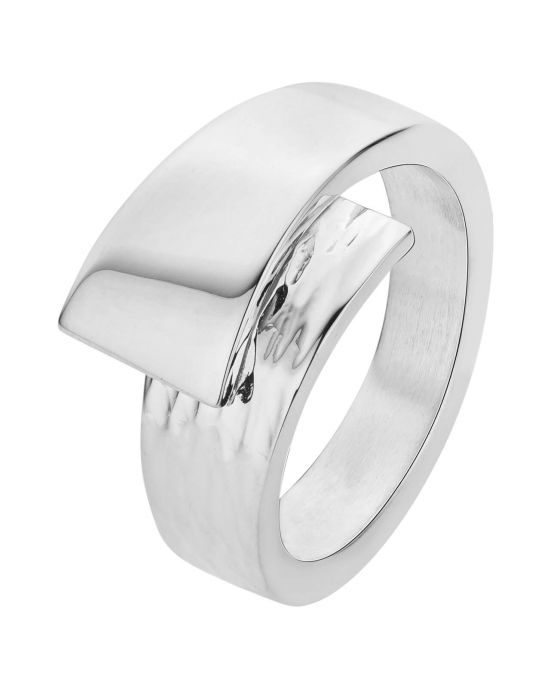 zilveren fantasie Nol ring, handgesmeed, 2 brede overlappende banen waarvan de onderste onder folie is bewerkt, AG80164.9.OF - 11116208