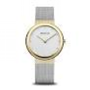 stalen Bering horloge, ronde goudkleurige kast 35 mm, saffierglas en stalen mesh band, 10135-0105 - 11116244