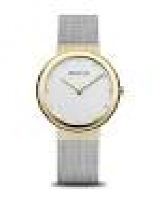 stalen Bering horloge, ronde goudkleurige kast 35 mm, saffierglas en stalen mesh band, 10135-0105 - 11116244