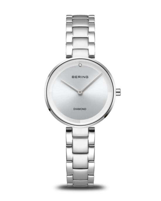 stalen Bering horloge met stalen band, kastdoorsnede 29 mm, saffierglas, zilverkleurige wijzerplaat met een diamant op de 12uurs positie, 17529-700 - 11116245
