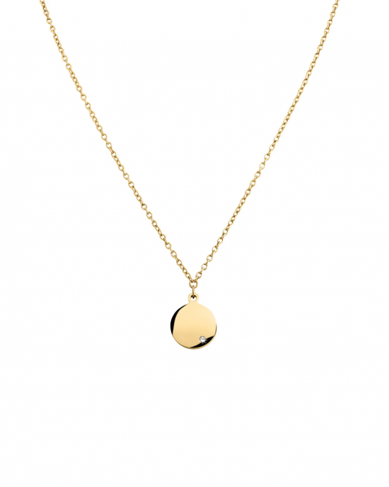 Boccia volledig geel verguld ankerschakel lengte collier, 42 + 4 cm, met in het midden een hangertje, rond plaatje ca 11 mm welke is verfraaid met een 0.005 ct briljant geslepen diamant - 11116517