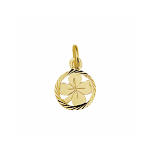 14 krt Geelgouden klaver hanger met een diameter van 10mm met een gediamanteerde afwerking en uitgevoerd met een stevig hangoog. - 11115481