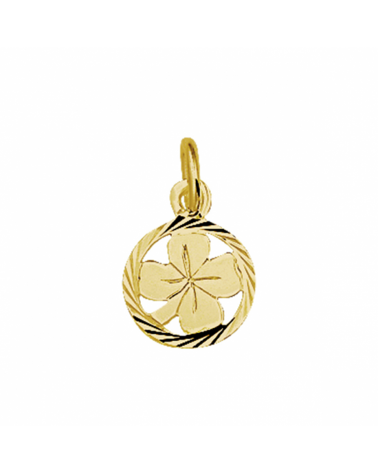 14 krt Geelgouden klaver hanger met een diameter van 10mm met een gediamanteerde afwerking en uitgevoerd met een stevig hangoog. - 11115481