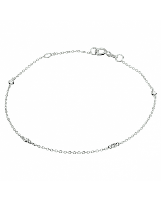 14k Witgouden anker armband uitgevoerd met 4 briljant geslepen schitterende diamanten. De armband heeft een karabijn sluiting en draaglengtes van 16.5 en 18cm. De schakelbreedte is 1.0mm. - 11114457