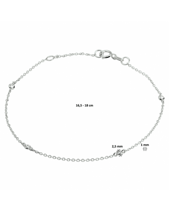 14k Witgouden anker armband uitgevoerd met 4 briljant geslepen schitterende diamanten. De armband heeft een karabijn sluiting en draaglengtes van 16.5 en 18cm. De schakelbreedte is 1.0mm. - 11114457