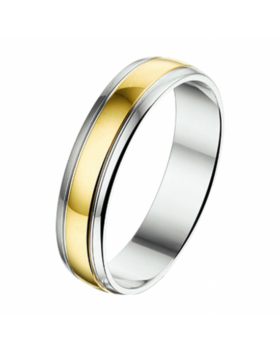 Geelgoud- met zilveren relatiering met een breedte van 5mm.Op maat 19.75 - 11113028