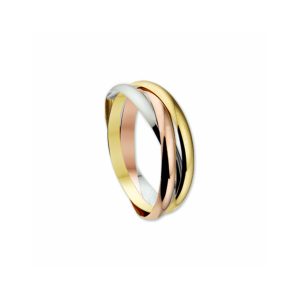 Tricolor wit- rose- en geelgouden ring bestaande uit 3 in elkaar geplaatste losse ringen.3 x 1,9 mm op maat 18 - 11115072