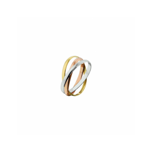 Tricolor wit- rose- en geelgouden ring bestaande uit 3 in elkaar geplaatste losse ringen.3 x 1,9 mm op maat 18 - 11115072