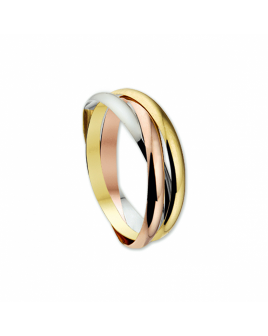 Tricolor wit- rose- en geelgouden ring bestaande uit 3 in elkaar geplaatste losse ringen.3 x 1,9 mm op maat 18 - 11115072