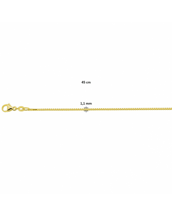 Geelgoud op 925 zilveren venetiaans lengte collier 45 cm met een schakelbreedte van 1.1mm. Het collier heeft een stevige karabijn sluiting. Geen garantie op plating. - 11111852