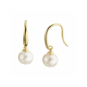 14k Geelgouden oorhangers uitgevoerd met een zoetwaterparel. De oorhangers hebben een totale hoogte van 1.8cm. De parel heeft een diameter van 6.5mm - 11115603