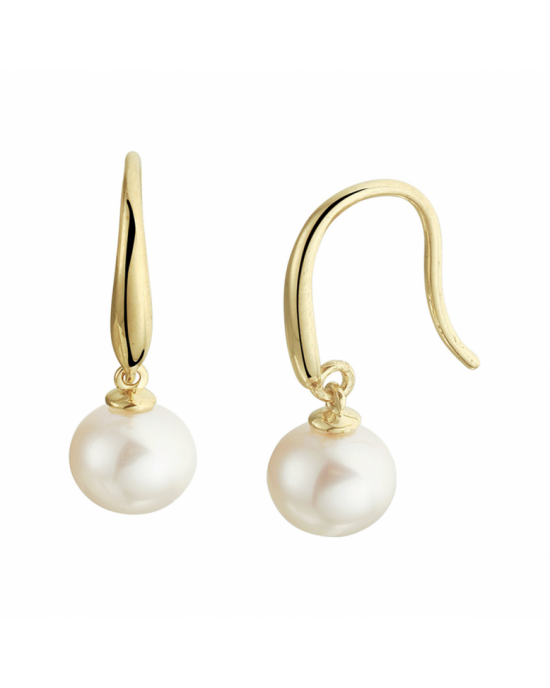14k Geelgouden oorhangers uitgevoerd met een zoetwaterparel. De oorhangers hebben een totale hoogte van 1.8cm. De parel heeft een diameter van 6.5mm - 11115603