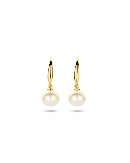 14k Geelgouden oorhangers uitgevoerd met een zoetwaterparel. De oorhangers hebben een totale hoogte van 1.8cm. De parel heeft een diameter van 6.5mm - 11115603